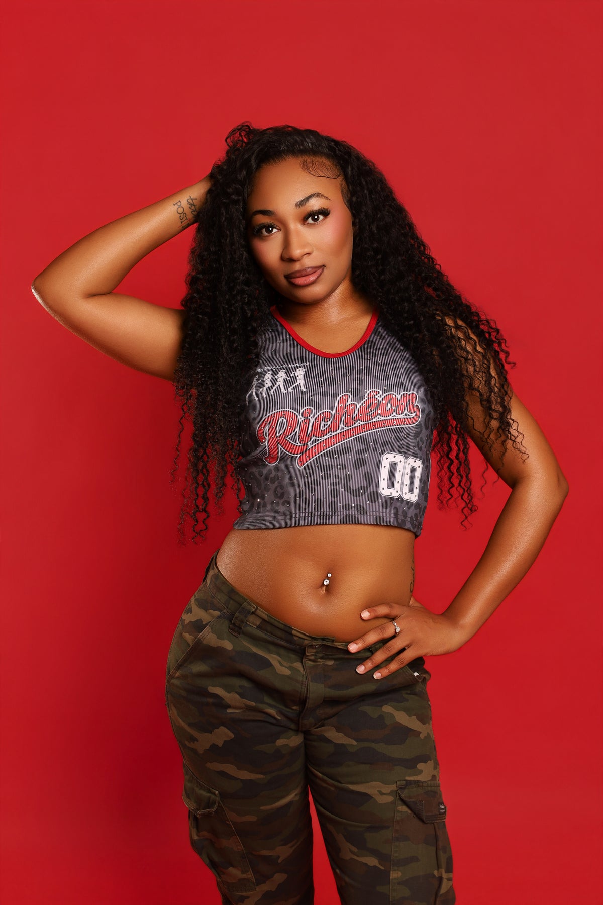 Richéon Rhinestone Graphic Crop Top