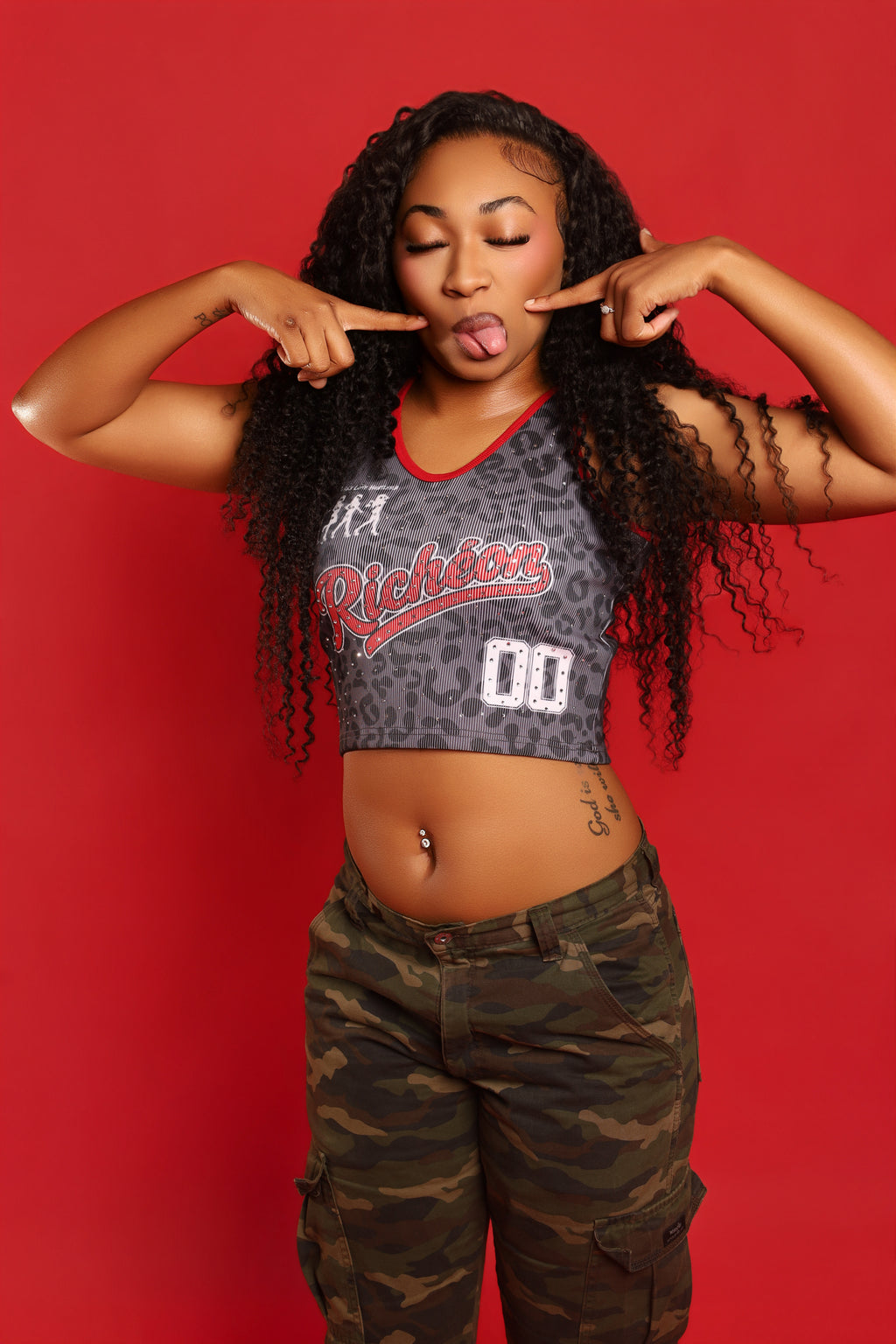 Richéon Rhinestone Graphic Crop Top