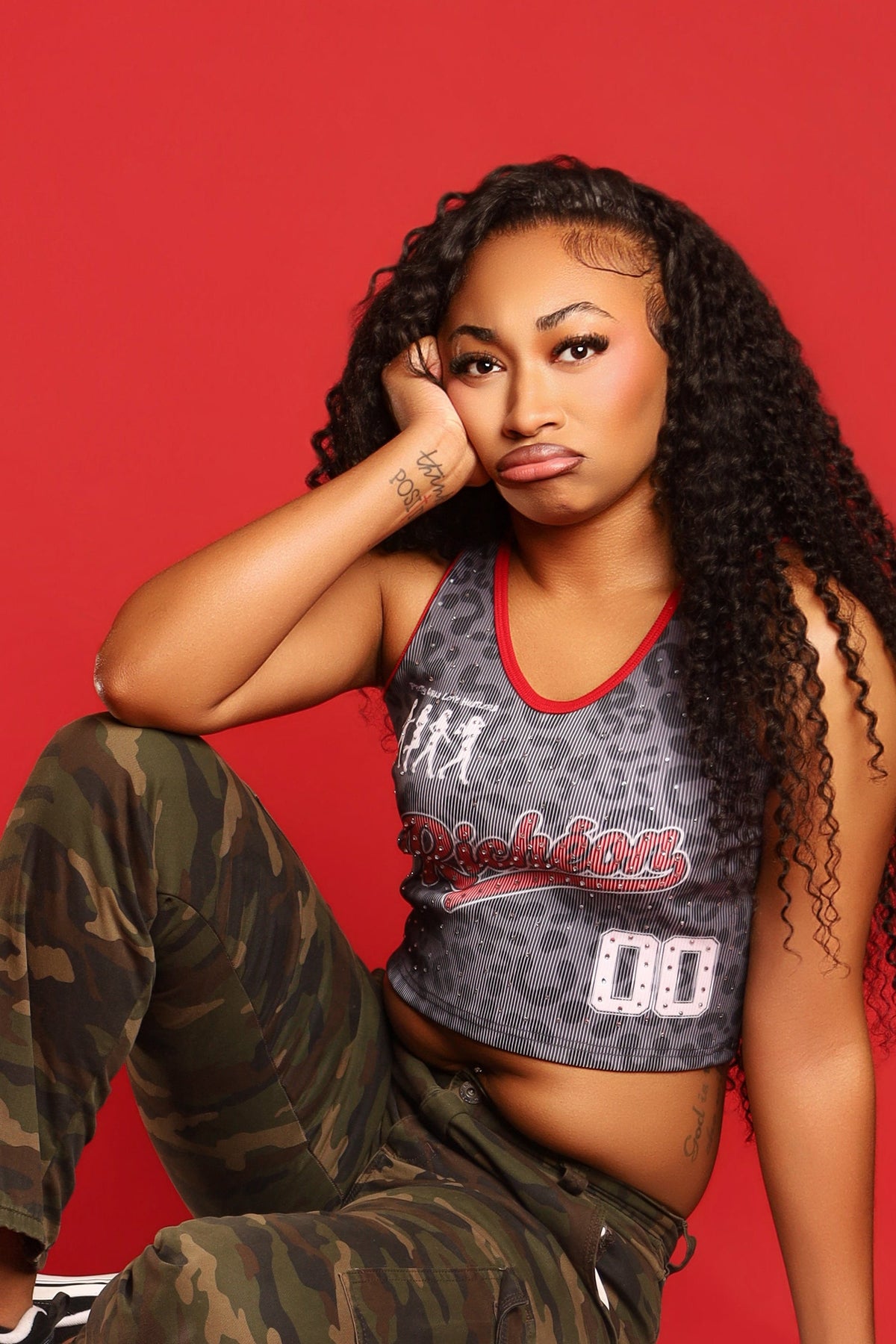 Richéon Rhinestone Graphic Crop Top